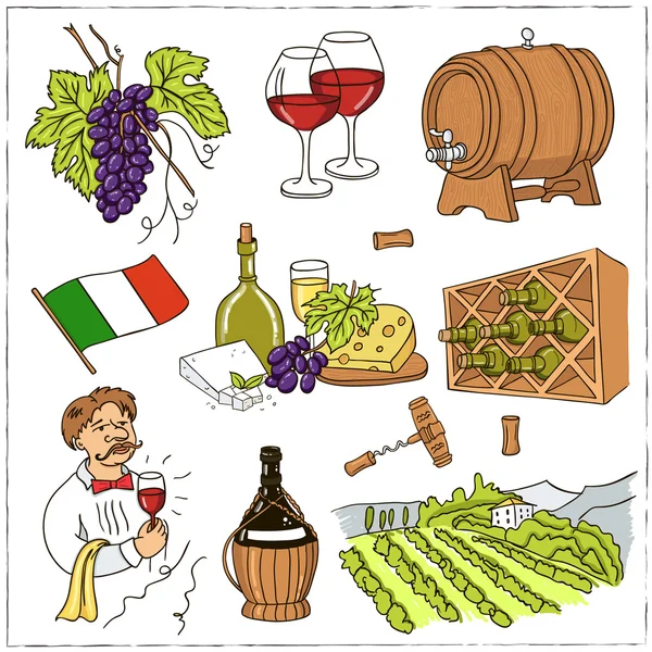 Reihe von Weinzeichnungen. Skizzen. Handzeichnung. Vektor illustratio — Stockvektor