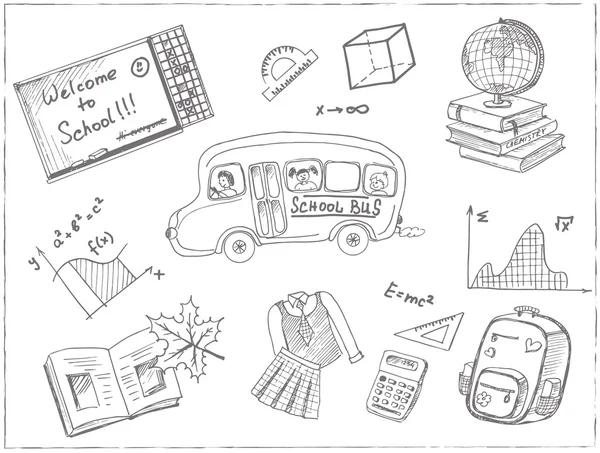 Set of school drawings. Sketches. Hand-drawing. — Stock Vector
