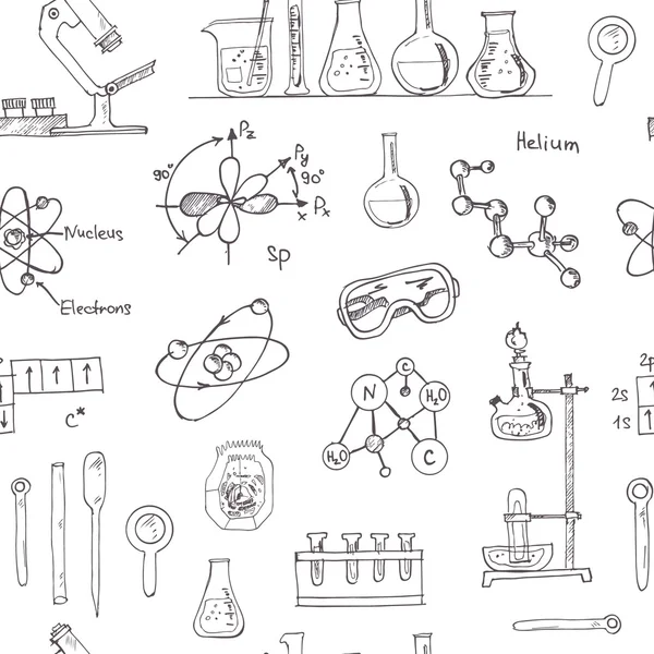 Doodle Science Lab Objekte nahtlose Muster. — Stockvektor