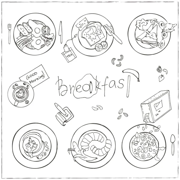 Kreslené ruční nastavení snídaně. — Stockový vektor