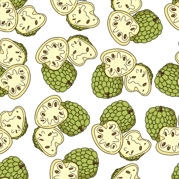 Cherimoya Seamless Pattern. Collection of Exotic Fruits. — Stock Vector