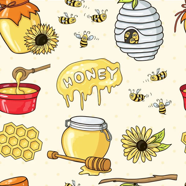 Honey set seamless pattern. — Stockový vektor