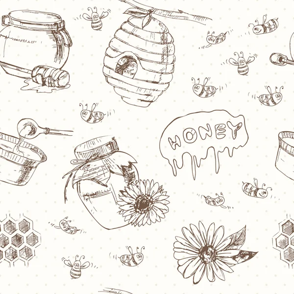 Honey set seamless pattern. — Stockový vektor