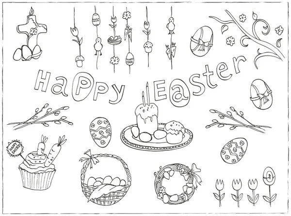 Pasqua disegnato a mano simboli tradizionali . — Vettoriale Stock