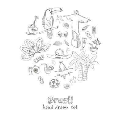 doodle Brezilya sembolleri seti.
