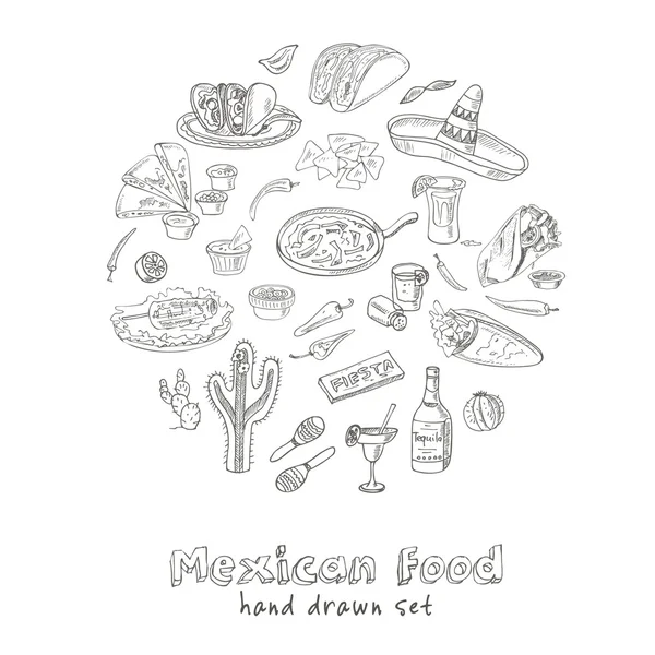 Vektör el Meksika gıda seti çizilmiş