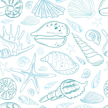 Deniz kabukları ile elle çizilmiş dikişsiz desen.