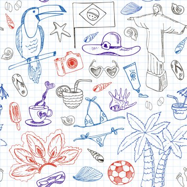 Elle çizilmiş doodle Brezilya seamless modeli