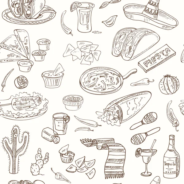 Dikişsiz desen Meksika yemeği vektör el çekilmiş
