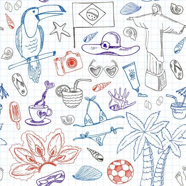 Handgezeichnetes Doodle Brasilien nahtloses Muster — Stockvektor