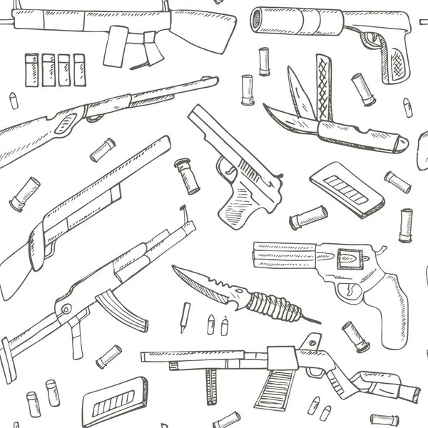 Modèle sans couture dessiné à la main avec des armes . — Image vectorielle