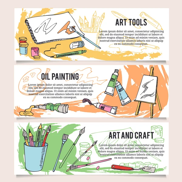 Conjunto de arte y herramientas artesanales plantillas de diseño banners . — Vector de stock