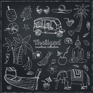 Elle çizilmiş doodle Tayland seyahat seti.