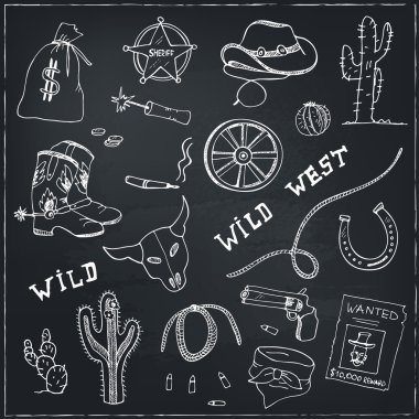 elle çizilmiş vahşi batı seti.