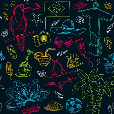 Elle çizilmiş doodle Brezilya seamless modeli