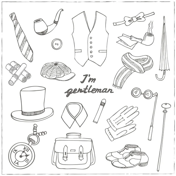 Gentiluomini vintage accessori doodle set . — Vettoriale Stock