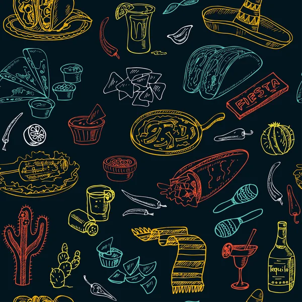 Vector hand drawn seamless pattern Mexican food — Stock Vector