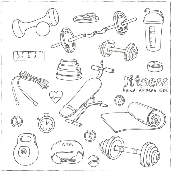 Ensemble de fitness musculation alimentation et soins de santé croquis icônes — Image vectorielle