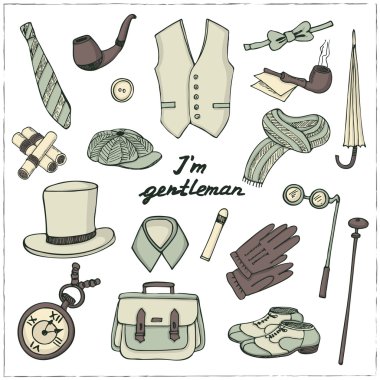 Gentlemans vintage aksesuar seti doodle.