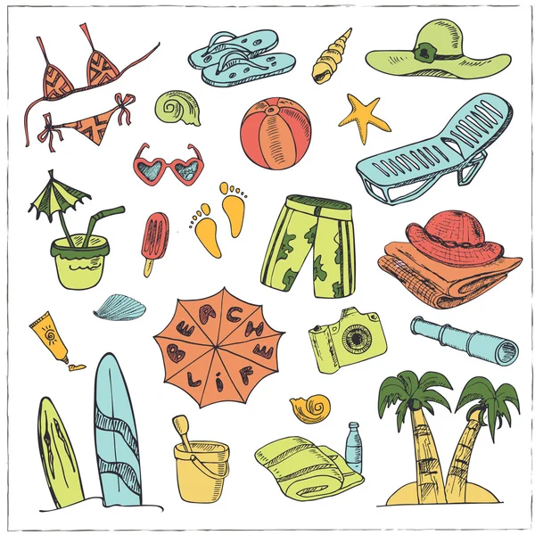 Summer vacation holiday doodle set. — Stock Vector