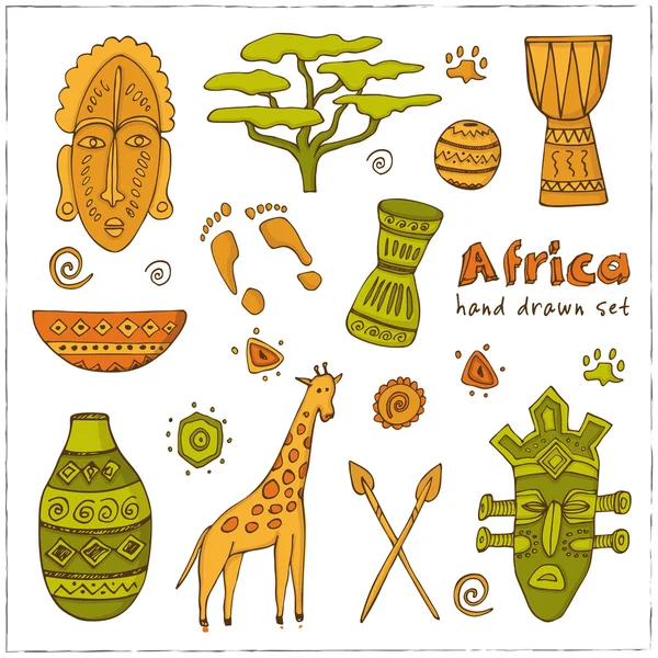 Afrika kroki Icons set — Stok Vektör