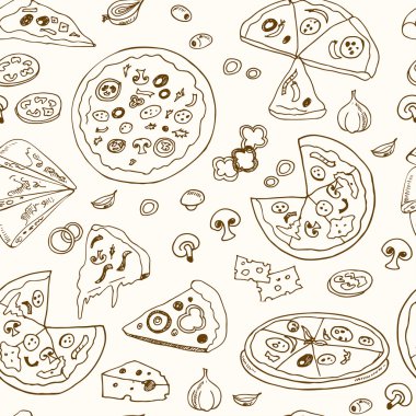 Vektör el çekilmiş sorunsuz patternwith pizza.