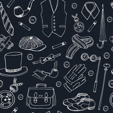 Gentlemans vintage aksesuarları doodle seamless modeli