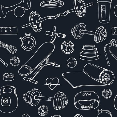 Fitness vücut geliştirme diyet ve sağlık kroki simgeleri ile Seamless Modeli