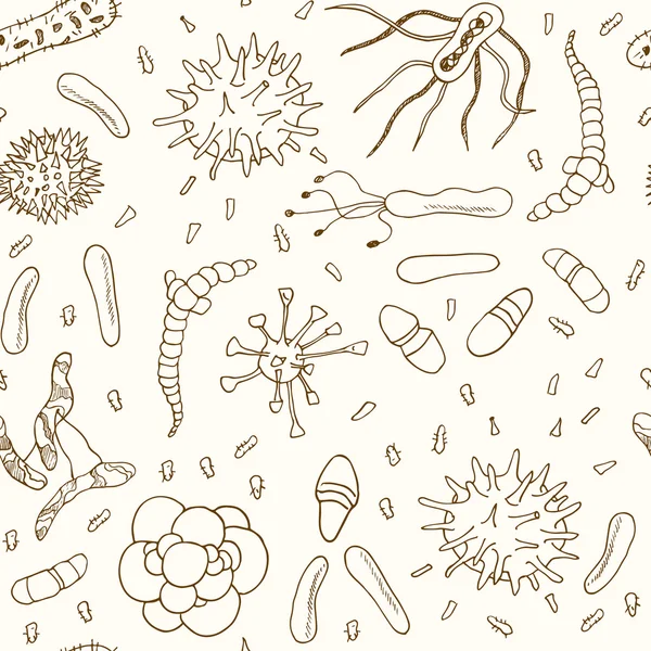 Bakterier-virus seamless mönster. Skisser. — Stock vektor