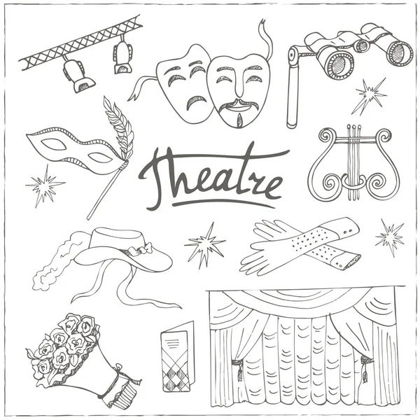 Set de théâtre doodle dessiné à la main — Image vectorielle