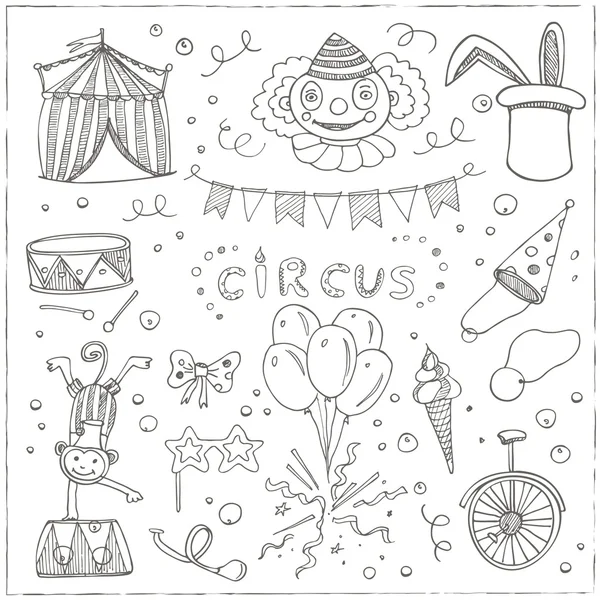 Zirkus-Ikonen skizzieren — Stockvektor