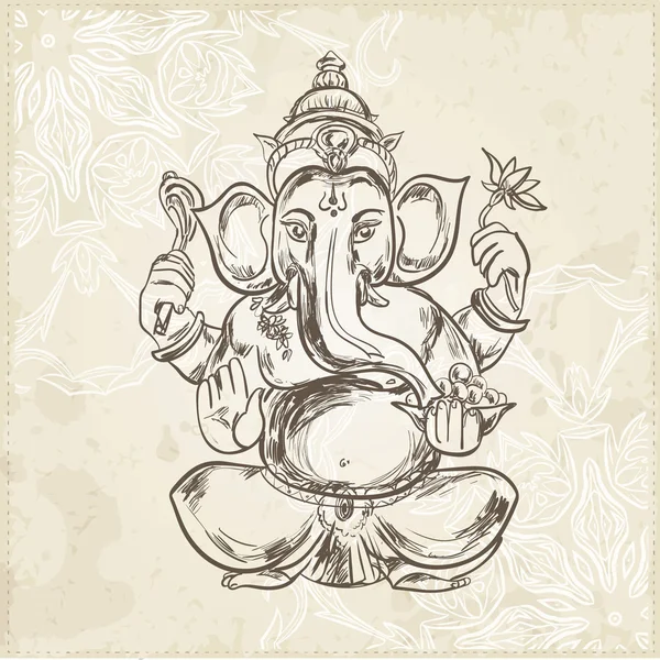 Hand getekend vectorillustratie van vergadering Lord Ganesha — Stockvector