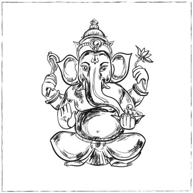 Vektör çizim oturma Lord Ganesha el çekilmiş