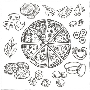 Bütün ve dilimlenmiş İtalyan pizza