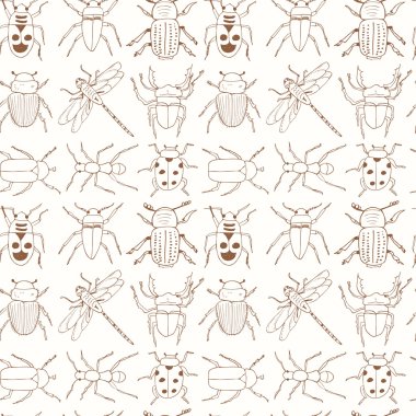 Doodle ile Seamless Modeli kroki böcek ve böcekler