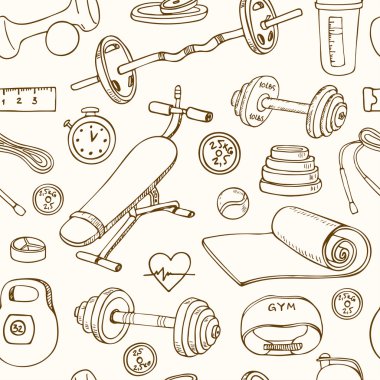 Fitness vücut geliştirme diyet ve sağlık kroki simgeleri ile Seamless Modeli