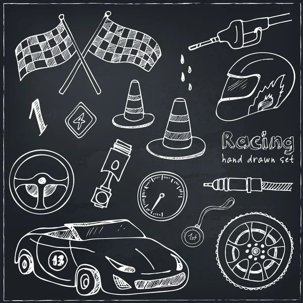 Racing auto objekten skiss ikoner — Stock vektor