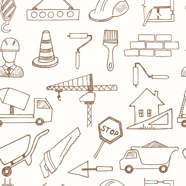 Doodle ile Seamless Modeli eskiz Mimarlık İnşaat Sanayi simgeleri — Stok Vektör