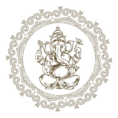 Vektör çizim oturma Lord Ganesha el çekilmiş