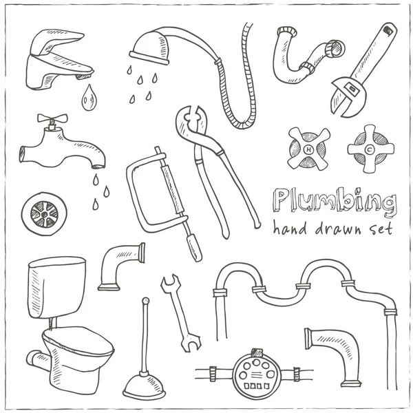 Impianto idraulico disegnato a mano icone decorative set — Vettoriale Stock