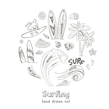 Dizi doodle kroki sörf spor simgeleri