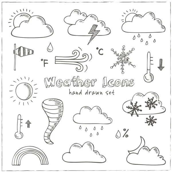 Reihe von Doodle-Skizzen Wettersymbole — Stockvektor