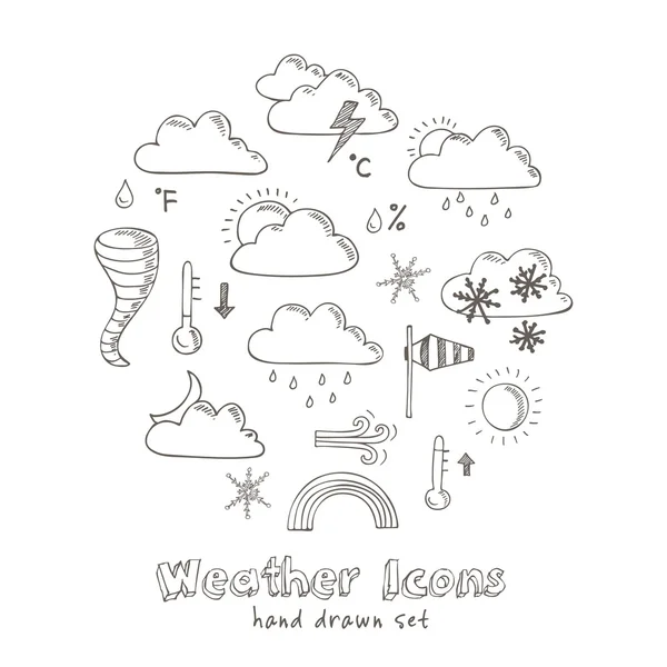 Zestaw ikon pogodowych doodle szkic — Wektor stockowy