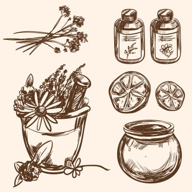 Ayurveda vektör El çizimseti