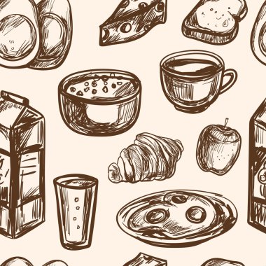el çizilmiş kahvaltı gıda dikişsiz desen