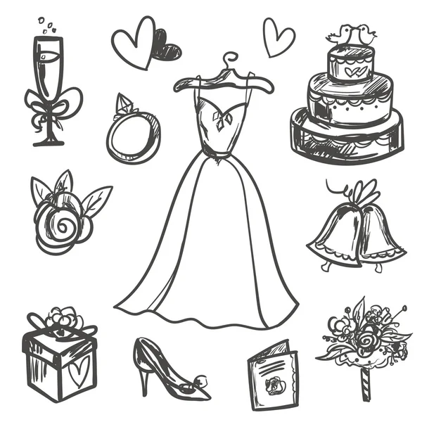 Dibujado a mano conjunto de accesorios de boda . — Vector de stock