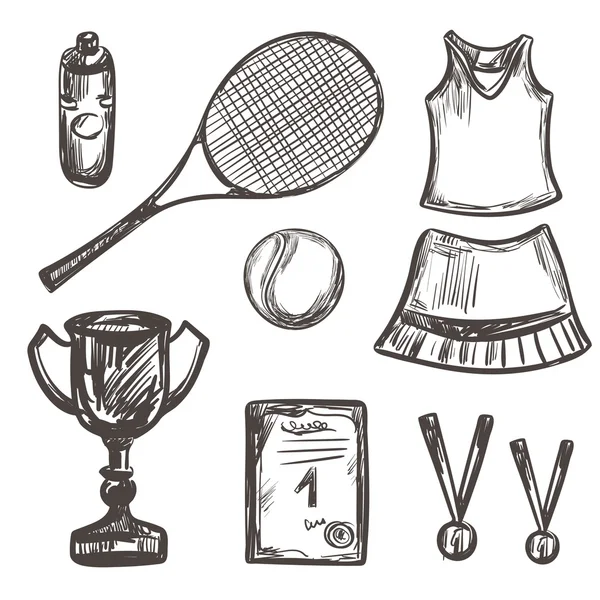 Juego de tenis dibujado a mano — Vector de stock