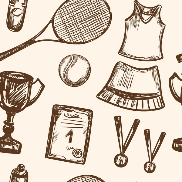Dibujado a mano Tenis juego patrón sin costura — Vector de stock