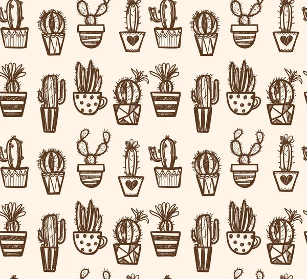 サボテンのシームレスなパターンの図 ベクトル多肉とサボテンは手描画セットです 鍋のドア工場 ストックベクター C Kamimi