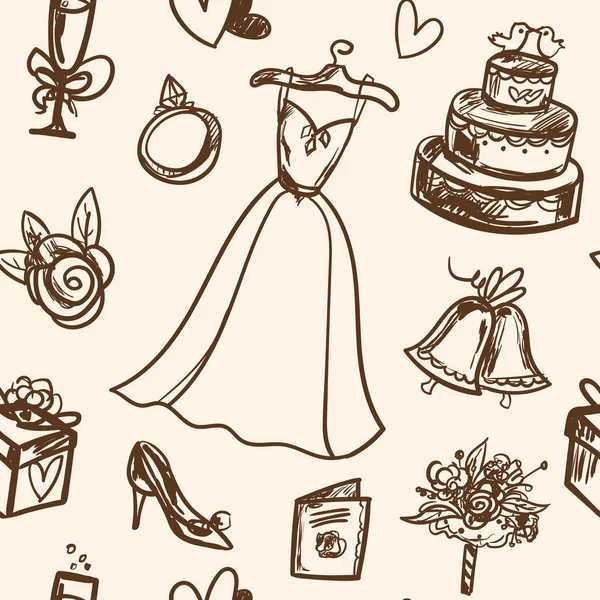 Accessoires de mariage sans couture dessinés à la main . — Image vectorielle